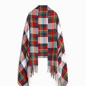 J Crew - Plaid Cape-scarf w/arm hole -  White Juniper Plaid - OS